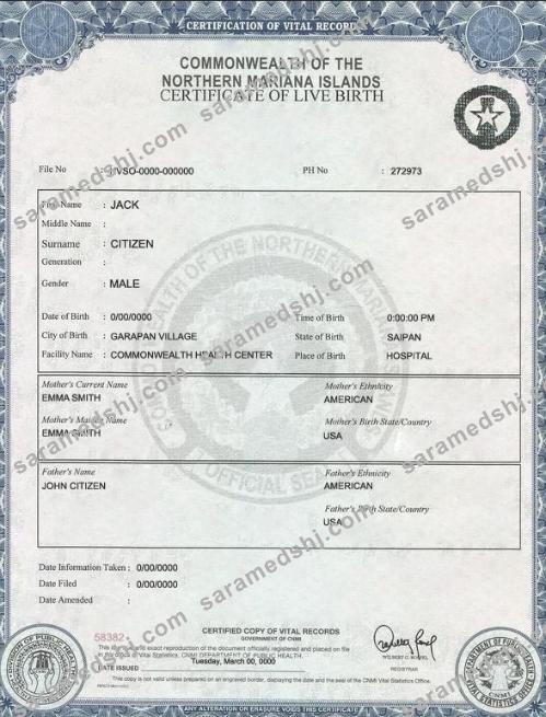 USA Northern Mariana Islands birth cert
